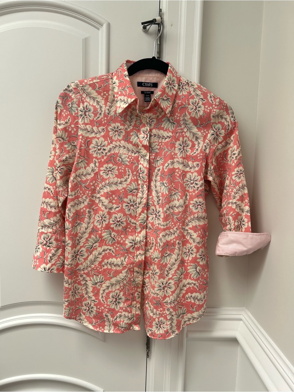 Chaps Coral and Cream Floral Button-Down Shirt
